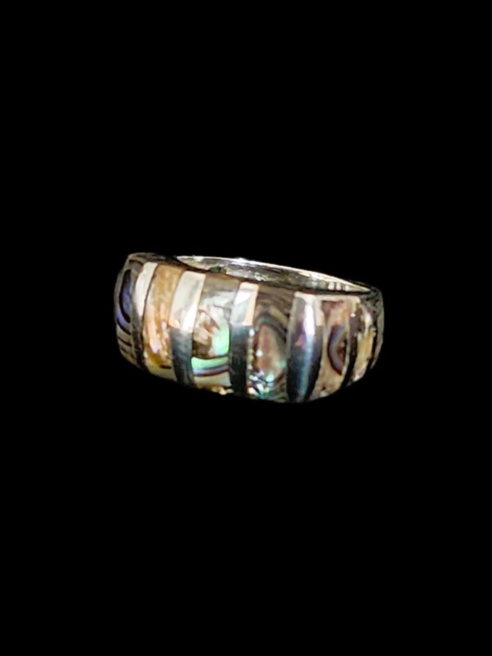 VTG 90s Sterling Silver 925 Abalone Inlay Statement Band Ring Size 7.75 - 8